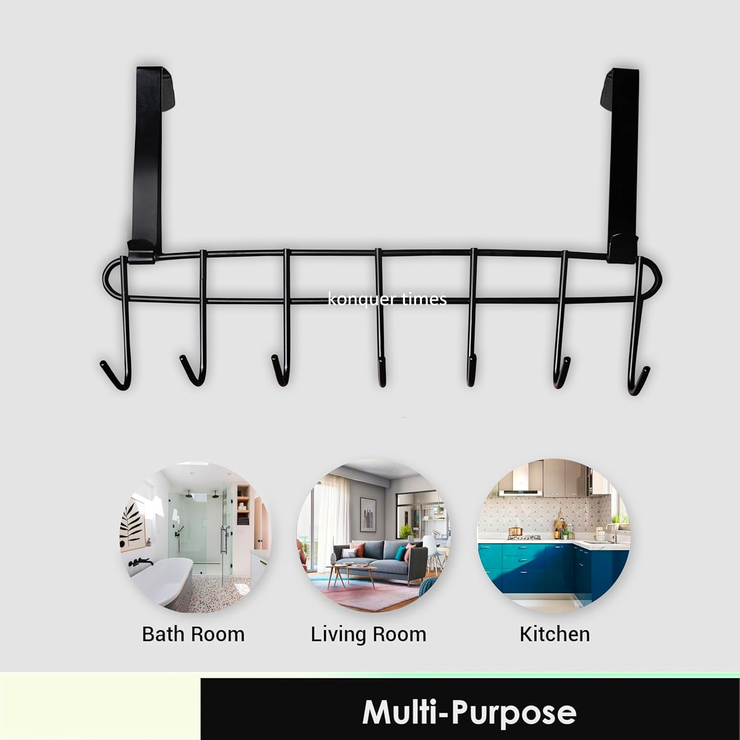 Konquer TimeS Heavy-Duty Stainless Steel Over the-Door Hook Hanger & Organizer Space Saving Storage Solution